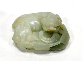 Antique Chinese Dog/ Lions Hand Carved Jade Figure