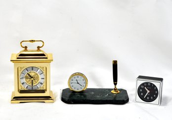 Lot 3 Vintage Clocks: Carriage, Hamilton, Spartus