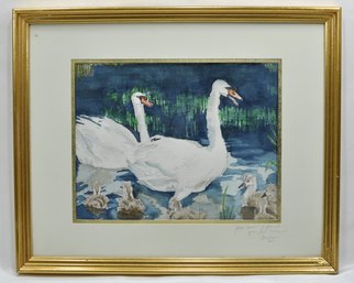 Levis Northmore (XX Century) Swans Of Broad Cove Watercolor