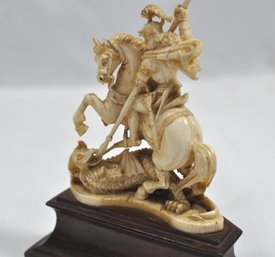 Antique 19th Century St George And The Dragon Carved Figure