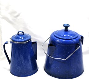 Pair Vintage Enameled Coffee/ Tea  Pots