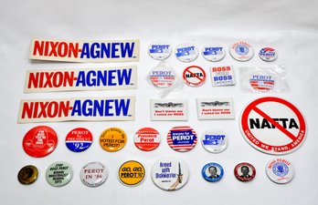 Lot Of Vintage Political Pins & Stickers