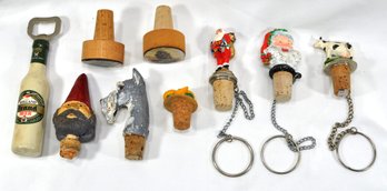 Lot Vintage Bottle Stoppers: Santa, Dog, Gnome Etc