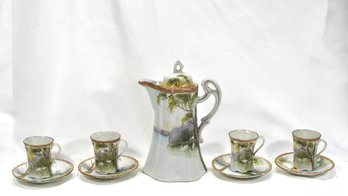 Vintage NIPPON Tea/ Coffee Set Hand Painted Landscapes With Swan