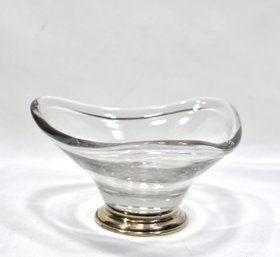 Vintage Sterling  Silver Atomic Triangle Crystal Glass Silver Base Compote/ Candy Dish