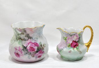 Vintage French Porcelain Rose Pot & Bavaria Pitcher