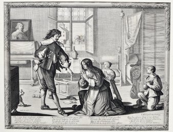 Abraham Bosse (1602 - 1676) ' The Wife-Beater' Original Engraving