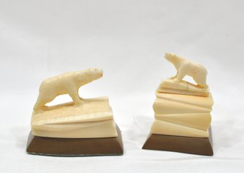 Pair Polar Bear Figures Inuit Walrus Carving