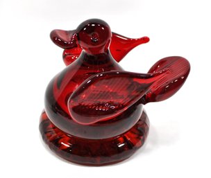 Vintage Ruby Red Glass DUCK Figurine