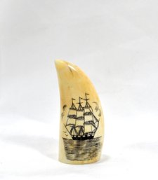 Antique SCRIMSHAW SPERM WHALE TOOTH With Etched Clipper Ship
