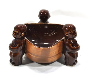 Vintage Japanese Art Pottery Figural Bowl