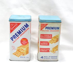 Pair Vintage Nabisco Premium Saltine Crackers Food Bakery Advertising Tins