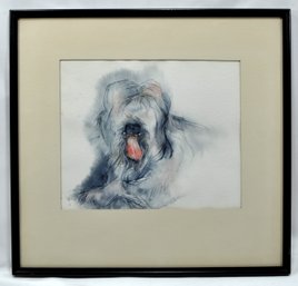 Vintage Sheepdog/ Poodle Portrait Watercolor Painting
