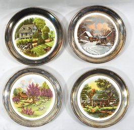 Vintage SHERIDAN Silver CURRIER & IVES - Set Of 4 Homestead Coasters
