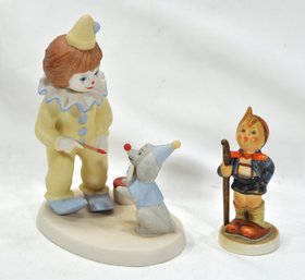 Lot 2 Vintage Goebel Hummel Figurines: Clown & Dog, Little Hiker