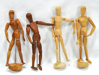 2 Pairs Vintage Wooden Articulated Artist Models Man & Female Figures