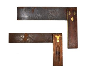Pair Antique Brass Rosewood Stanley Woodworking Square Rules
