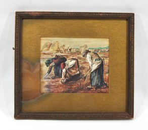 After Francois Millet ' The Gleaners' Antique Miniature Watercolor