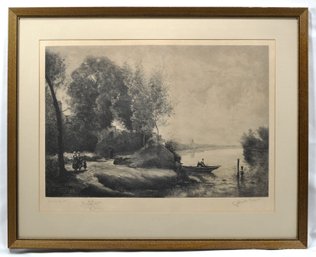 Lucien Gautier (1850 - 1925) ' A River Scene' Framed Etching