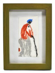 Vintage Miniature Woman Crayon Impressionism Painting