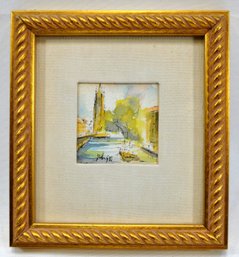 Vintage Miniature Landscape Watercolor - Signed