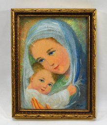Vintage Oil Painting Madonna And Child - Signed
