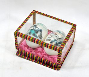 Vintage Japanese Hand Painted Eggs In Glass Display Case