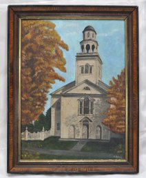 V.BROWN Old First Church Bennington VT, Original Oil Painting