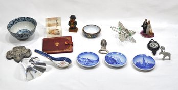 Vintage Estate Lot Of Miscellaneous Items: Crystal Heart Paperweight, Denmark Plates Etc.