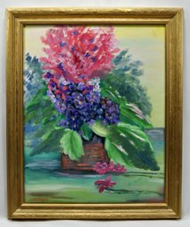 Pam Calore (20th Century) Flowers In The  Basket Oil Painting