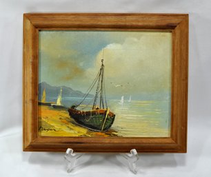 Fishing Boats Original Oil Painting Signed DIXON