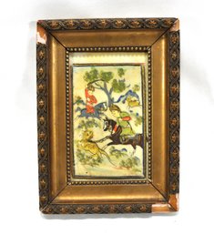 Small Antique Persian Painting Hunting Scene