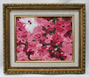 Pam Calore (20th Century) ' Pink Flowers' Oil Painting