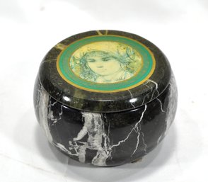 Vintage Black Marble Round Trinket Box
