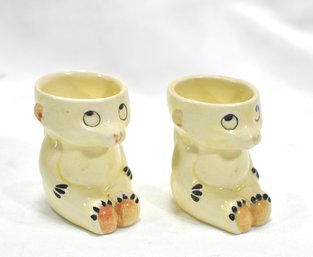 Pair Vintage 'Sooty' Yellow Teddy Bear Egg Cups