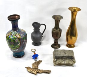 Vintage Brass & Metal Lot: Vases, Trinket Box