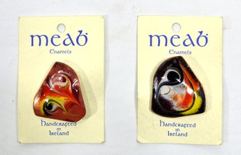 Pair MEAB Ireland Brooches Enamel On Copper Pin Teardrop Handcrafted