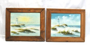 Pair Lighthouse Oil Paintings- Signed