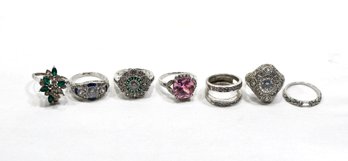 Lot 7 Vintage Sterling Silver Rings With Stones