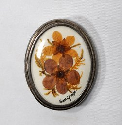 Vintage Dried Flower Brooch Artist Signed