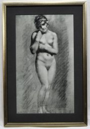 Vintage Standing Female Nude Drawing