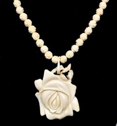 Antique Hand Carved Rose Pendant Necklace