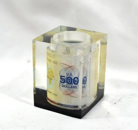 Bank Of America Travelers Cheque 500 Dollars Lucite Pencil Holder