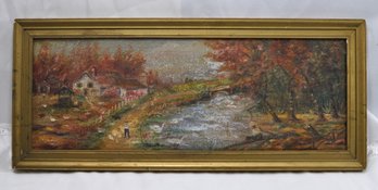 Antique Riverscape With Anglers Scape Oil Painting