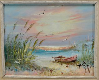 H. Gailey (20th Century) Oil Painting Ocean Surf Boat Dunes