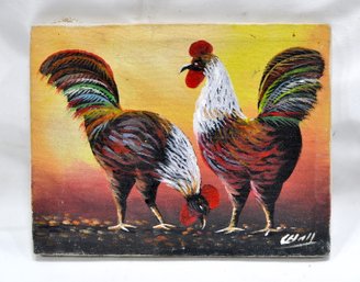 Rooster Oil Painting -signed