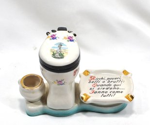 Vintage Italian Toilet Porcelain Humor Figurine Ash Tray Tobacco
