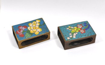 Pair Antique Chinese Cloisonne Brass Matchbox Holders