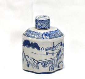 Antique Chinese Blue White Porcelain Tea Caddy