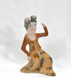 Vintage Asian Glazed Terracotta Dancing Lady Figurine